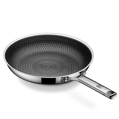 Roomena Non Stick Frying Pans Hybrid Ceramic, 12 Inch Tri-Ply Stainless Steel Skillet, Non-Toxic,...