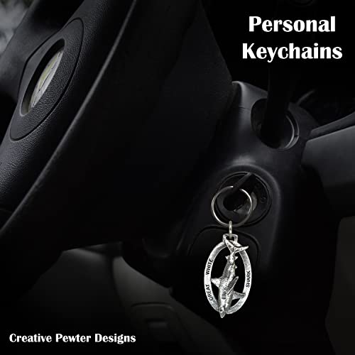 Image of Great White Shark Pewter Key Chain, Key Fob, Key Ring, Gift, S112KC
