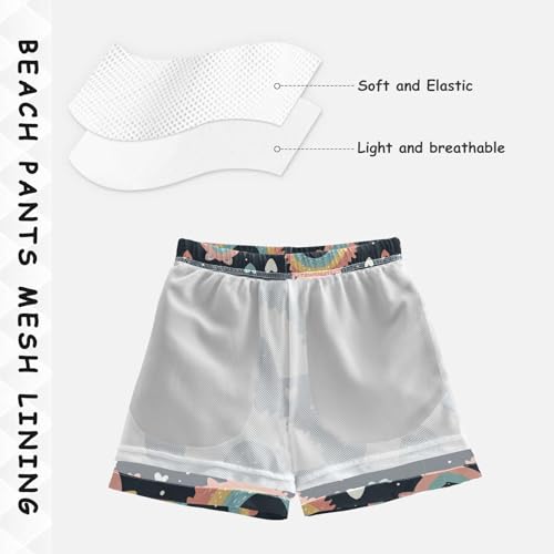 Pigsaly Boys Swim Trunks Colorful Boho Rainbow Hearts Pattern Boys Board Shorts Swimsuit Swimwear Summer Bathing Suit 5T4