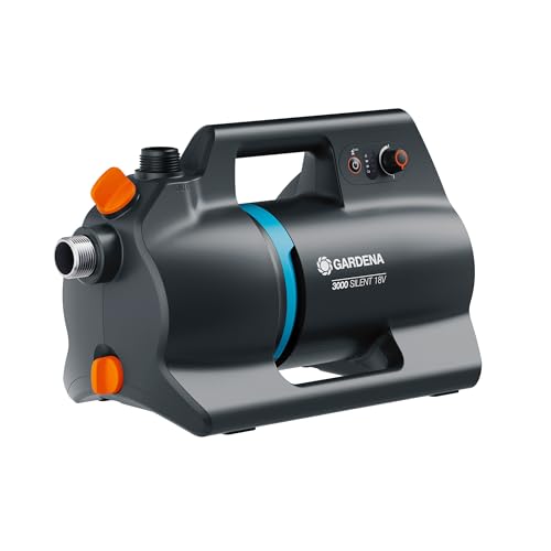 Gardena Akku-Gartenpumpe 3000 Silent 18V P4A solo Pumpen: Leistungsstarke Akku-Pumpe, Leise im Betrieb, Regen- und UV-beständiges Gehäuse, Trockenlaufsicherung, Stufenlose Druckeinstellung (14610-55)