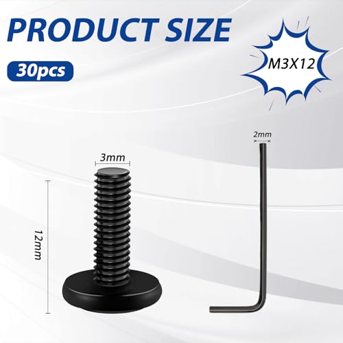 KACNON M3x 12 Schrauben, 30 Stück Schwarz Edelstahlschrauben mit Hex Key, 304 Innensechskant Flachkopfschrauben, Edelstahl A2 V2A Vollgewinde, Schwarz Verzinkt, für Haushaltsgeräte Industriemaschinen