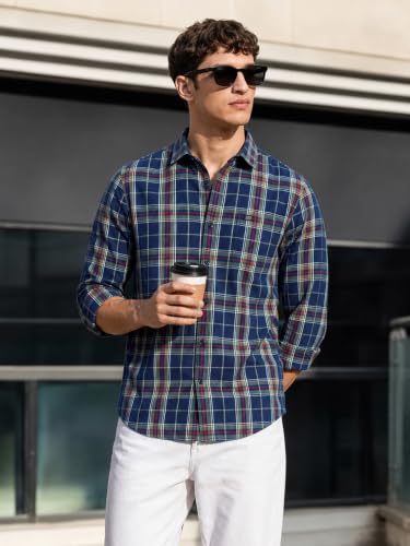 Image of The Indian Garage Co Men Regular Fit Checkered Full Sleeves Cutaway Collar Casual Shirt