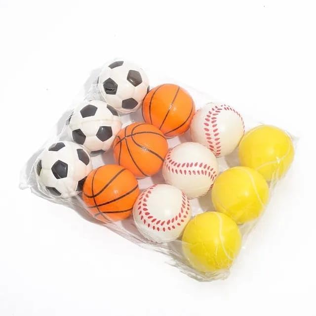 Image of Asera 12 Pcs Soft Foam Sponge Sports Balls Set for Kids, Lightweight Football Basketball Baseball Tennis Balls, Birthday Return Gifts, Indoor Outdoor Play