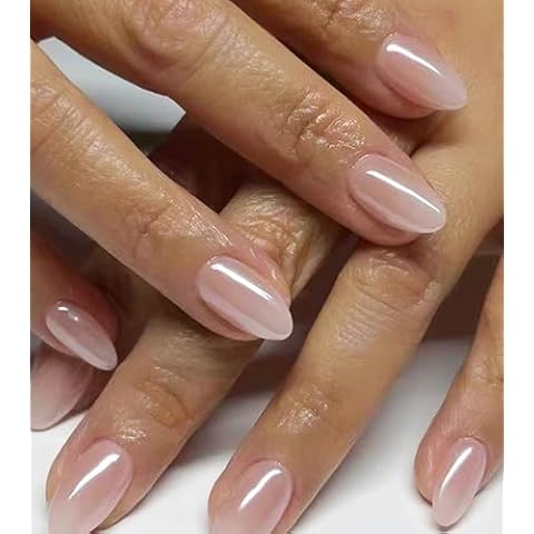 Morily Press on Nails Almond - Nude Pink Short Fake Nails with Designs, 30 Pcs Reusable False Nails Press Ons Glossy Acrylic Full Cover Stick on Nails for Women Cover