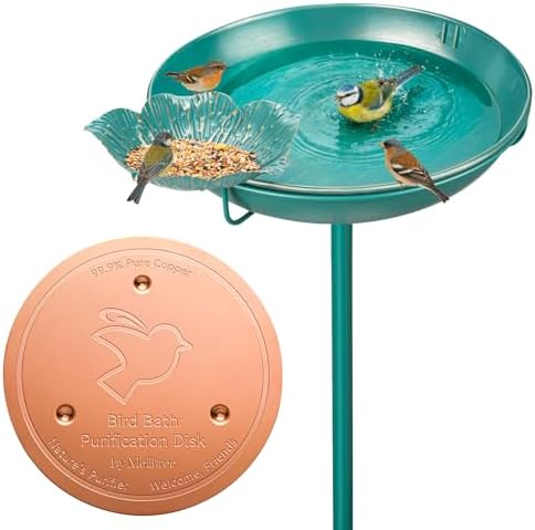 Mellbree Bird Bath 10" for Outside Lake Blue and Gold Gilding with Bird Bath Copper Disk image 5