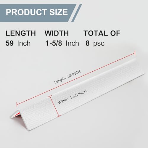 Image of Corner Guards - 8PCS White Wall Corner Guard with Back Glue for Baby Safety, Stair Corners, Edge Protection - 59 in(L) x 1-5 /8 in(W)