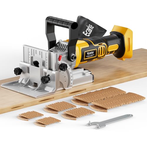 Ecarke Cordless Biscuit Joiner Tool Compatible with Dewalt 20V Battery Precision Plate Joiner for Woodworking Cabinetry & Furniture Making 0-90 Cutting 6 Depth Settings 80 wafers Tool Only