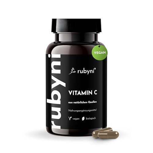rubyni® Bio Vitamin C hochdosiert (180 vegane Kapseln) • 425 mg Vit C pro Tagesdosis • Natürliches Vitamin C aus Acerola & Amla • Ohne Zusätze