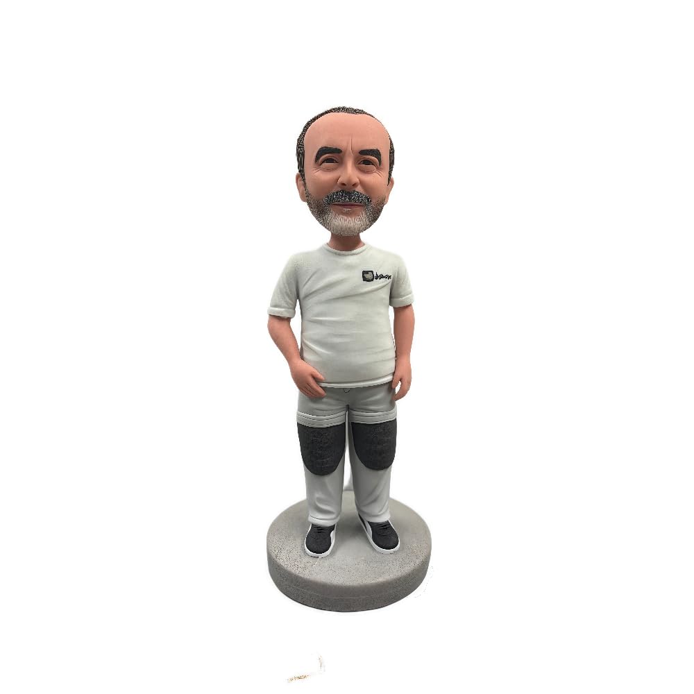 Caballero personalizado Bobblehead – Hombre personalizado con traje gris y blanco, regalo hecho a mano para hombres, decoración única de oficina en casa, hecho a partir de tu foto