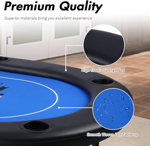 DC DICLASSE Poker Table Foldable, Card Table with Cup Holder, Casino Leisure Table Top Texas Hold 'Em Poker Table for Blackjack Board Game, Blue Speed Felt, Texas Hold’em Poker…