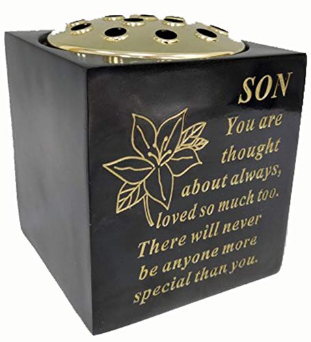 David Fischhoff Memorial Black Rose Bowl with Gold Wording Graveside Flower Vase (Black & Gold - Lily, Son)