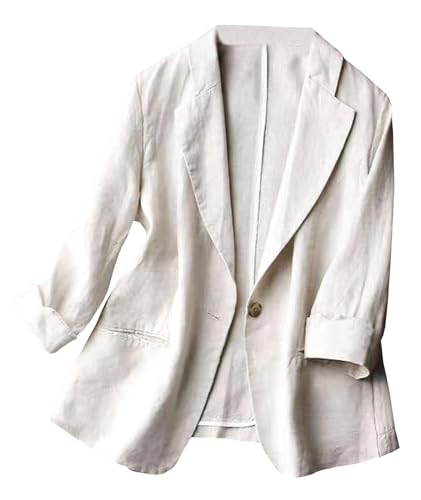 Blazer décontracté en lin femme veste de tailleur chic manches 3/4 vêtement travail