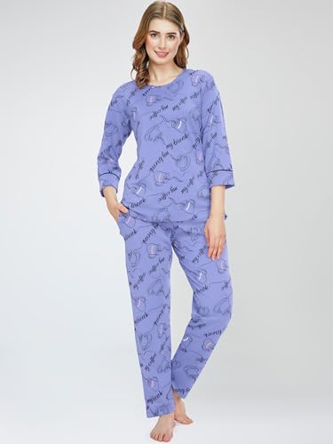 Image of ZEYO Night Suit for Women's Cup & Saucer Printed Cotton Night Dress of Top and Pajama Set 5788