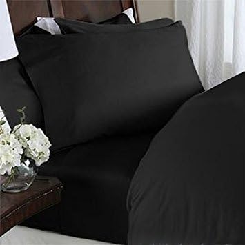 Elegance Linen 1200 Thread Count Egyptian Quality Super Soft WRINKLE FREE & WRINKLE RESISTANT 4 pc Sheet Set, Deep Pocket Up to 18" - All Size and Colors, California King Black