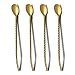 Cucchiaino da tè dorato con manico in paglia per bere, 4 pezzi Manico lungo in acciaio inossidabile da 8,7 pollici Placcato in oro al titanio Cucchiaio da bar Posate per cocktail, gelato