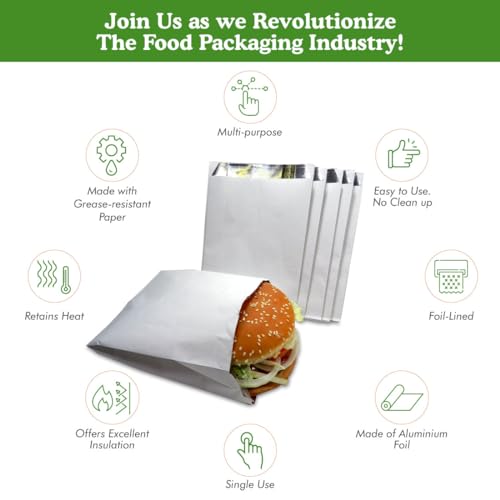 Regency Wraps Grease Resistant Snack Serving Bags, Foil Lined, Pack of 25 For Burgers, Sandwiches, Panini's, Pitas, Insulated to Keep food Warm