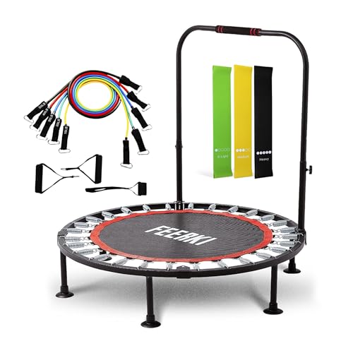FEERKI Foldable Fitness Trampoline – Mini Indoor Rebounder with Bungee Cords, Safety Pad & Steel Frame for Adults & Kids – Home Workout Trampoline for Cardio, Core & Weight Loss (181kg Max)