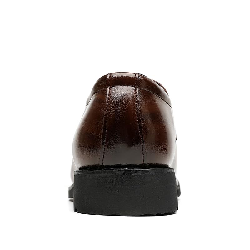 Oxford Shoes for Men Lace Up Pointed Toe Vegan Leather Apron Toe Derby Shoes Anti-Slip Low Top Rubber Sole Non Slip Classic(Brown,9.5)4