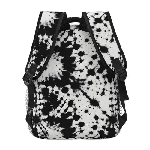 Black And White Tie Dye Backpack Large Capacity Lightweight Casual Travel Sports Backpack 11.4X7.8X15.7 inch4