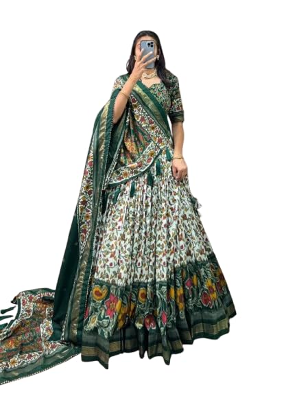 Sarathybiz Woman's perfectly Navratri Collection Tussar Silk Lehenga Choli Patola Print with Foil Work