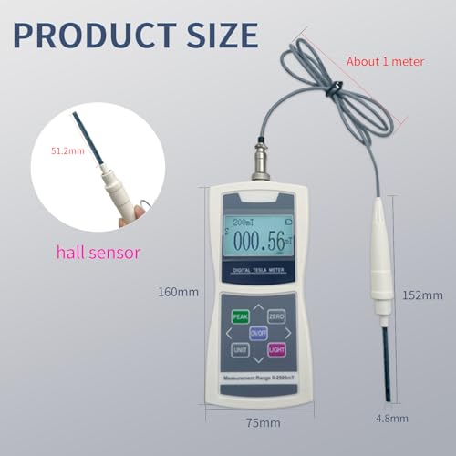 Image of Digital Tesla Meter Handheld Gaussmeter Surface Magnetic Field Tester 0-2500mT Accuracy ±5% with N /S Function for Measuring Surface Magnetic Field of Permanent,Mechanical Parts,Magnetic Separator