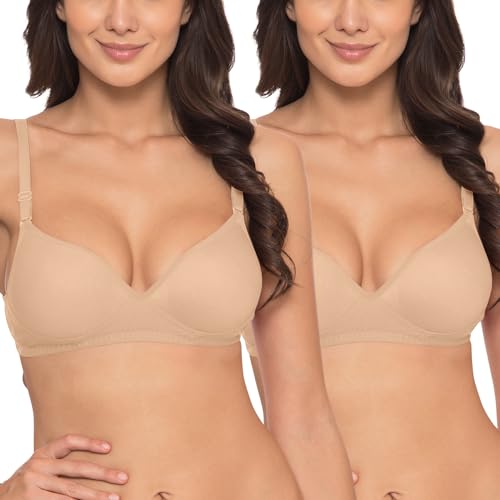 Image of Komli - Heavily Padded Push-Up Bra - Cotton Rich - Balconette - 3 /4th Coverage, Seamless, Wireless, Multiway Straps - T-Shirt Bra (Pack of 2)