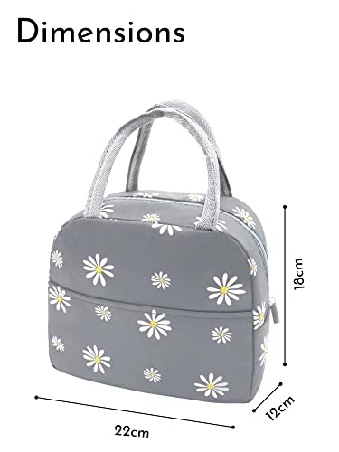 Image of Aavjo Insulated Waterproof Lunch Bag Women Girls, Reusable Cute Tote Lunch Box for Adult & Kids, Leakproof Cooler Lunch Bags for Work Office Travel School Picnic (Grey Flower)