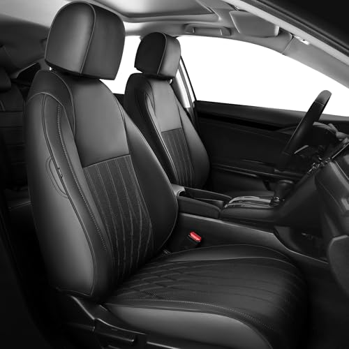 FEINEPRO Seat Covers for Honda Civic Sedan LX 2016 2017 2018 2019 2020 2021, Faux Leather Car Seats Cover Full Set (Rear Row Solid & No Folding Backrest)-Black