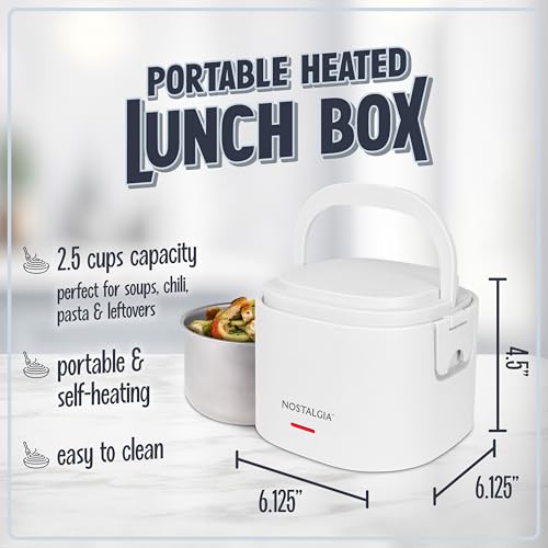 Nostalgia Portable 20-Ounce Electric Heated Lunch Box – Travel Size 2.5 Cup Capacity for Soup, Chili, and Leftovers – Leak Proof Silicone Sealed Lid, Foldable Carry Handle, Detachable Cord – White - image 2