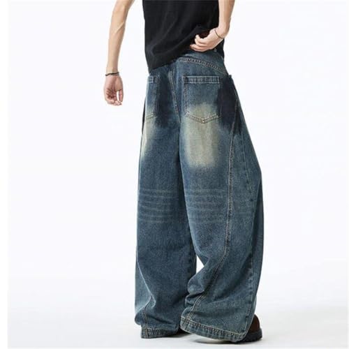Mens Baggy Wide Leg Denim Pants Distressed Washed High Street Casual Office Trousers3