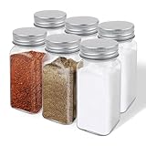 ZUFECY 4oz Glass Spice Bottles with Shaker Lids, Restaurant & Home Kitchen Storage | Square Air-Tight Containers for Spices, Salt, Pepper (Set of 6, 120ml)​