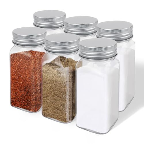 ZUFECY 4oz Glass Spice Bottles with Shaker Lids, Restaurant & Home Kitchen Storage | Square Air-Tight Containers for Spices, Salt, Pepper (Set of 6, 120ml)