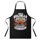 UGLYSHIRT Grillschürze In Walhalla Grillen | Wikinger Kochschürze für Männer und Frauen Vatertagsgeschenk Vikings Apron Odin Geschenke zum Vatertag | ohne Tasche