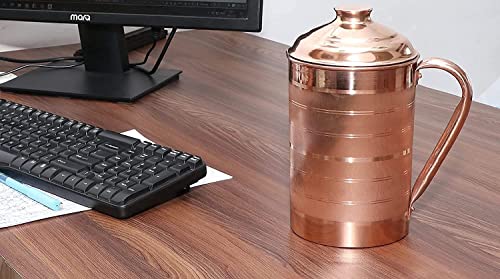 Image of Pure Copper Tamba Water Jug 1.5 Litre Storage Water, Home, Kitchen, Office,Gifts, Benefits for Health (1.5 Litre Jug) Brown
