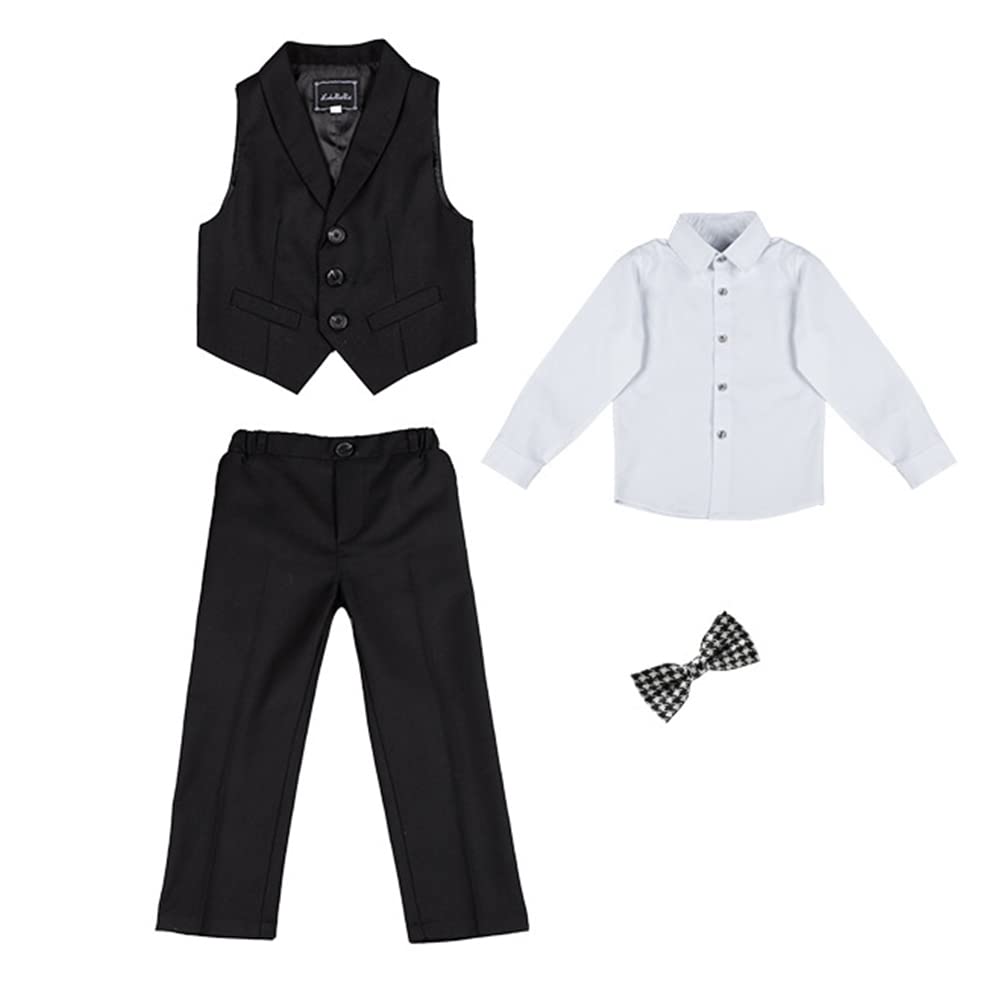 Traje de Boda para Niños 4 Piezas Conjunto Chaleco Verano Trajes Bautizo Conjunto de Ropa de Ceremonia Graduación Trajes Chicos Conjunto de Traje de Caballero Elegante Infantil Esmoquin