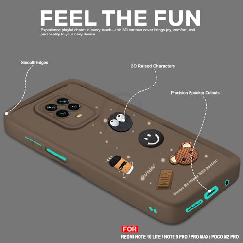 Image of AESTMO Back Case Cover for Mi Redmi Note 10 Lite /Note 9 Pro /Pro Max /Poco M2 Pro | Cute Fun Cartoon 3D Ball | Coffee Silicone Case | Full Body Protection | Camera Protection Back Cover (Brown)