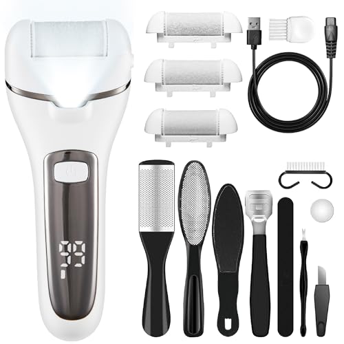 Bemece Electric Foot File Callus Remover, Professional Rechargeable Waterproof Pedicure Kit with 10 in 1 Foot Files Pedicure Tools Set for Cracked Heels Calluses and Dead Skin…（Valentine's Day Gift）