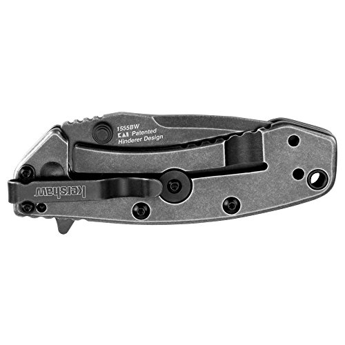 Kershaw Cryo Blackwash (1555Bw); Rick Hinderer Design Drop Point Pocket Knife; Speedsafe Assisted Opening With Flipper Or Thumbstud; 4-Position Deep-Carry Pocketclip; Lanyard Hole; Frame Lock; 4.1 Oz #TOP4