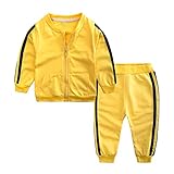 FEESHOW Kinder Baby Trainingsanzug Jogginganzug für Mädchen Jungen Sportanzug Pullover Sweatshirt Hosen Set Bekleidungsset Gelb_C 86-92