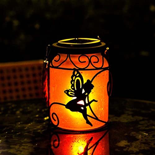 Ostritec Solar Lantern Outdoor, Flickering Flame Hanging Lantern, Waterproof Solar Fairy Lantern , Heavy Duty Retro Metal Frosted Glass Decor For Yard, Patio, Garden, Path, Rv, Halloween Gift #TOP6
