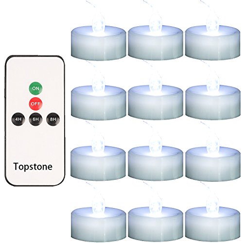 Topstone Remote Controlled LED Tea Light,White Flickering Bulb,Long Lasting Battery Operated LED Votive