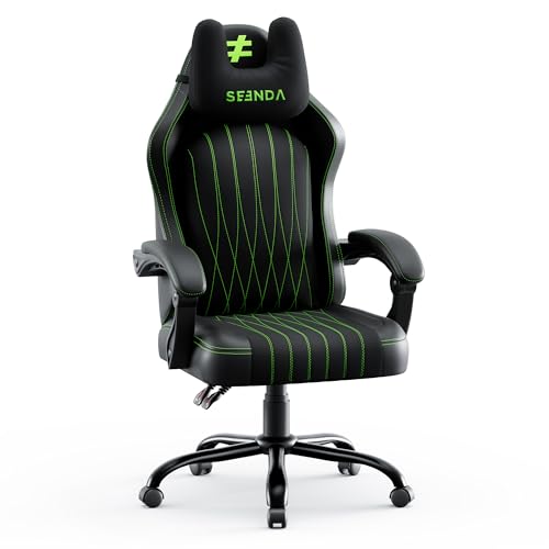 Seenda GCP-18 Computer Gaming Chair – High Back Reclining Ergonomic Office Desk Chair with Breathable Fabric, U-Shaped Headrest & Thick Cushion for Home Desk, Working and Long Sessions