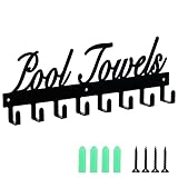 Azmoncy Pool Towel Rack, Wall Mount Pool Towel Holder Towel Hanger Towel Hooks with 8 Hooks for Hanging Heavy Duty, Pool Accessories Outdoor Indoor for Beach Bathroom Towels, Robe, Bag