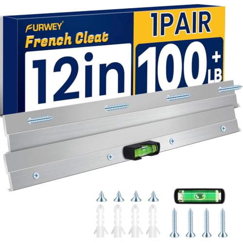 Image of FURWEY French Cleat, Picture and Mirror Hanger, Aluminum French Cleat, Headboard Wall Mounting Brackets with Screws(12 Inch-1 Pair, Support 80 lbs)