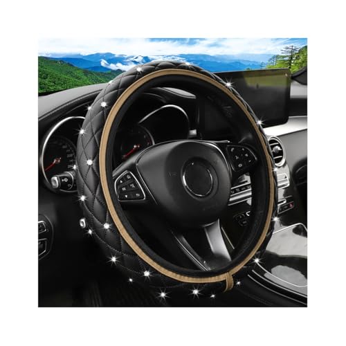 KHGUZ Bling Car Steering Wheel Cover, Non-Slip Elastic Stretch Leather Auto Steering Wheel Protector, Sparkling Diamond Vehicle Decor Accessories for Women Girls, Universal for Vehicles (Beige)