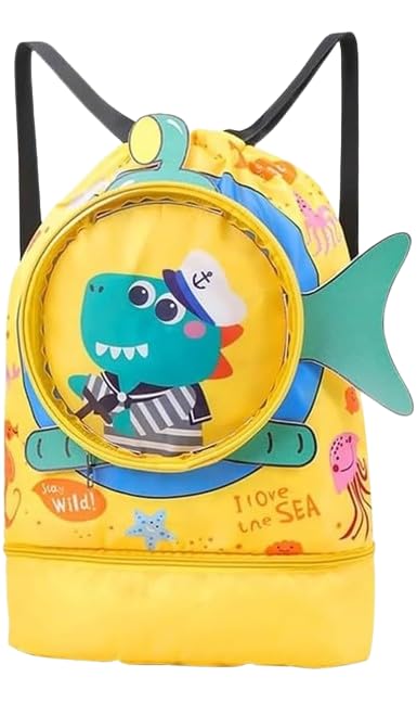 NEEYATI Swimming Bag for Kids Cartoon Print Shoulder Bag Large Capacity Backpack for Girls Wet Dry Separation Beach Bag Storage Bag Drawstring Bag for Clothes,Swimming (yellow)-image-15