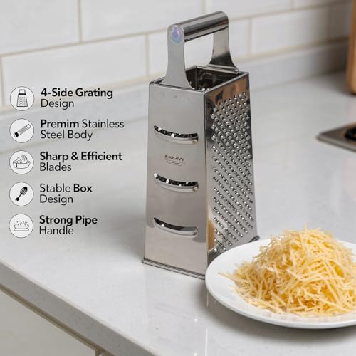Image of KMW Box Grater 4 Sides Stainless Steel with Pipe Handle I Best for Parmesan Cheese, Vegetables, Ginger I 23 CM (Pack of 1)