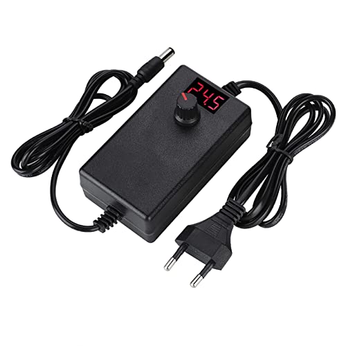 Tonysa Adapter napięcia 9-24 V LED, regulowany zasilacz z pokrętlkiem / cyfrowym wyświetlaczem LED/zasilacz sieciowy 24 W do mikro-wiertarek/urządzeń cyfrowych/przenośnych DVD itd. (wtyczka UE)