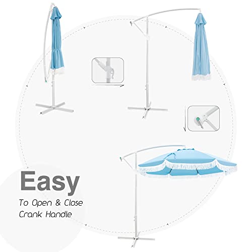 Green Party Patio Umbrella With Tassel 9Ft Outdoor Offset Umbrella With Fringe Cantilever Umbrella Fiberglass Ribs Outdoor Umbrella For For Patio Garden Pool Backyard #TOP3