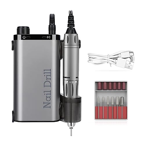 Lima Electrica Uñas, Taladro eléctrico de uñas de 35000RPM for manicura, juego de cortadores de fresado for pulido de Gel, equipo de salón de uñas(Sky grey)